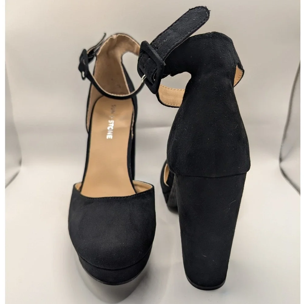 Sun + Stone women's black platform high heels, size 9.5 M.